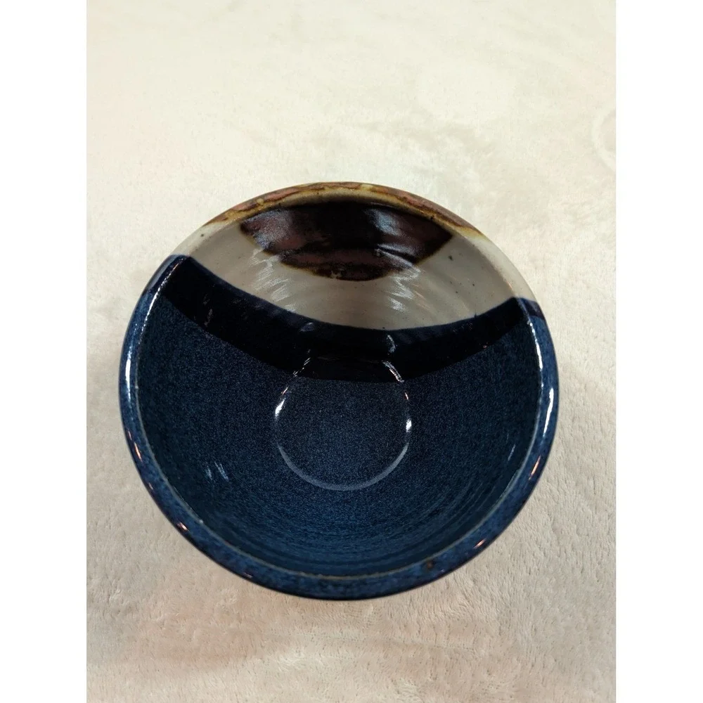 Studio Pottery Hand Thrown Ceramic Bowl Blue Brown Glaze Signed Artist Piece 5